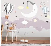 XLMING Minimaliste Dessin Animé Montgolfière Lune Nuages 3D Papier Peint Premium Texturé Soie Bureau Salle à Manger Salon Chambre Coucher Canapé TV Mur-400cm×280cm