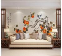 XLMING Minimaliste Dessiné À La Main Sobre Arbres Petits Oiseaux Papier Peint 3D Soie De Luxe Intissé Bureau Salle à Manger Canapé Chambre Salon TV Mural Décoratif-430cm×300cm