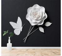 XLMING Minimaliste En Relief Rose Blanche Papillon Feuille 3D Papier Peint Premium Texturé Soie Bureau Salle à Manger Salon Chambre Coucher Canapé TV Mur-250cm×170cm