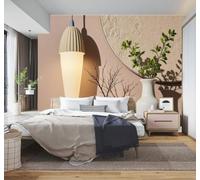 XLMING Minimaliste En Relief Vase En Céramique Branches Vertes Lumière Chaude 3D Papier Peint Premium Texturé Soie Bureau Salle à Manger Salon Chambre Coucher Canapé TV Mur-400cm×280cm
