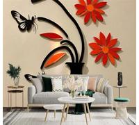 XLMING Minimaliste Fleurs Rouges Papillons Vase Noir Art 3D Papier Peint Texture Soyeuse Intissé Salle à Manger Bureau Canapé Chambre Salon TV Mur-430cm×300cm