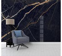 XLMING Minimaliste Noir Abstrait Doré Motif Pierre Marbre 3D Papier Peint Texture Soyeuse Intissé Salle à Manger Bureau D'étude Canapé Chambre Salon TV Mur-150cm×105cm