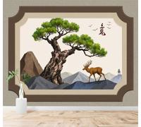 XLMING Minimaliste Pin Cerf Colline Oiseau 3D Papier Peint Texture Soyeuse Intissé Salle à Manger Bureau Canapé Chambre Salon TV Mur-400cm×280cm