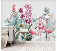 XLMING Minimaliste Plantes Fleurs Rose Flamant Rose 3D Papier Peint Texture Soyeuse Intissé Salle à Manger Bureau D'étude Canapé Chambre Salon TV Mur-300cm×210cm