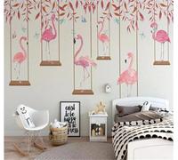 XLMING Minimaliste Rose Flamant Rose Feuilles Papillon 3D Papier Peint Premium Texturé Soie Bureau Salle à Manger Salon Chambre Coucher Canapé TV Mur-350cm×256cm