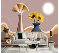 XLMING Minimaliste Tournesols Vase Vagues Abstraites Teintes Chaudes 3D Papier Peint Texture Soyeuse Intissé Salle à Manger Bureau Canapé Chambre Salon TV Mur-350cm×256cm