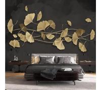 XLMING Minimaliste Tridimensionnel Doré Jardinage Feuille De Ginkgo 3D Papier Peint Luxe Décoration Manger Adulte Intérieure Salon Canapé Chambre Fond TV Mur-400cm×280cm