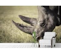 XLMING Minimaliste Tridimensionnel Rhinocéros Prairie Individualité Papier Peint 3D Soie De Luxe Intissé Bureau Salle à Manger Canapé Chambre Salon TV Mural Décoratif-200cm×140cm