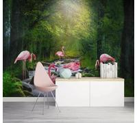 XLMING Minimaliste Tropical Forêt Végétal Flamant Rose 3D Papier Peint Texture Soyeuse Intissé Salle à Manger Bureau D'étude Canapé Chambre Salon TV Mur-200cm×140cm