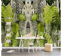 XLMING Minimaliste Tropical Frais Végétal Feuille De Tortue 3D Papier Peint Texture Soyeuse Intissé Salle à Manger Bureau D'étude Canapé Chambre Salon TV Mur-430cm×300cm