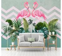 XLMING Minimaliste Vert Tropical Végétal Flamant Rose 3D Papier Peint Luxe Décoration Manger Adulte Intérieure Salon Canapé Chambre Fond TV Mur-350cm×256cm