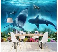 XLMING Monde Sous Marin Minimaliste Bleu Requins Algues 3D Papier Peint Luxe Décoration Manger Adulte Intérieure Salon Canapé Chambre Fond TV Mur-300cm×210cm