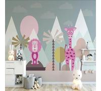 XLMING Montagnes Arbres Lions Et Girafes De Bande Dessinée 3D Papier Peint Premium Texturé Soie Bureau Salle à Manger Salon Chambre Coucher Canapé TV Mur-150cm×105cm