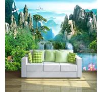 XLMING Montagnes Verdoyantes Lacs Oiseaux En Vol Lotus 3D Papier Peint Texture Soyeuse Intissé Salle à Manger Bureau D'étude Canapé Chambre Salon TV Mur-400cm×280cm