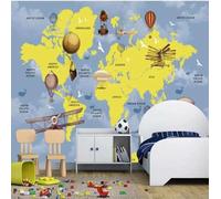 XLMING Montgolfière Avion Monde Carte Oiseaux En Vol 3D Papier Peint Luxe Décoration Manger Adulte Intérieure Salon Canapé Chambre Fond TV Mur-400cm×280cm