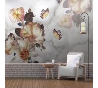 XLMING Motif Floral Papillon Vintage Peint À La Main Effet Marbre 3D Papier Peint Texture Soyeuse Intissé Salle à Manger Bureau D'étude Canapé Chambre Salon TV Mur-430cm×300cm