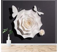XLMING Motifs Simples Et En Relief Fleurs Blanches Et Papillons 3D Papier Peint Texture Soyeuse Intissé Salle à Manger Bureau Canapé Chambre Salon TV Mur-400cm×280cm