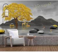 XLMING Mountain Peak Golden Bird Tree Elk Swan 3D Papier Peint Premium Texturé Soie Bureau Salle à Manger Salon Chambre Coucher Canapé TV Mur-250cm×170cm