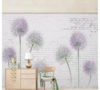 XLMING Mur De Briques Blanc Créatif Pissenlits Violets 3D Papier Peint Premium Texturé Soie Bureau Salle à Manger Salon Chambre Coucher Canapé TV Mur-430cm×300cm