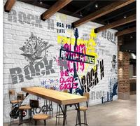 XLMING Mur De Briques Blanc Graffitis Musique Rock Guitare 3D Papier Peint Luxe Décoration Manger Adulte Intérieure Salon Canapé Chambre Fond TV Mur-400cm×280cm