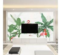 XLMING Mur De Briques Blanches Jardinage Feuilles Vertes Flamant Rose 3D Papier Peint Aspect Soie Décoratif Bureau Salle à Manger Salon Chambre Coucher Canapé TV Mur-430cm×300cm