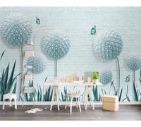XLMING Mur De Briques Bleues Pissenlit Papillon Plantes 3D Papier Peint Luxe Décoration Manger Adulte Intérieure Salon Canapé Chambre Fond TV Mur-430cm×300cm