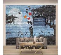 XLMING Mur De Briques Graffiti Arbres Personnages Ballons Art 3D Papier Peint Luxe Décoration Manger Adulte Intérieure Salon Canapé Chambre Fond TV Mur-250cm×170cm