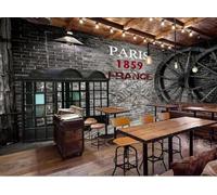 XLMING Mur De Briques Gris Rétro Roue Cabine Téléphonique Papier Peint 3D Soie De Luxe Intissé Bureau Salle à Manger Canapé Chambre Salon TV Mural Décoratif-300cm×210cm