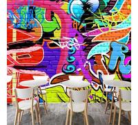XLMING Mur De Briques Multicolore Art Graffiti Abstrait 3D Papier Peint Aspect Soie Décoratif Bureau Salle à Manger Salon Chambre Coucher Canapé TV Mur-430cm×300cm