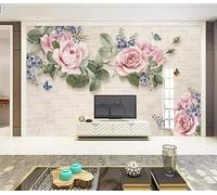 XLMING Mur De Briques Papillon Cubique Fleur Rose 3D Papier Peint Texture Soyeuse Intissé Salle à Manger Bureau D'étude Canapé Chambre Salon TV Mur-430cm×300cm