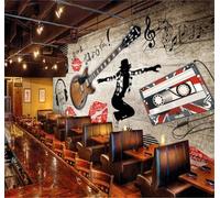 XLMING Mur De Briques Rétro Graffiti Guitare Silhouette 3D Papier Peint Luxe Décoration Manger Adulte Intérieure Salon Canapé Chambre Fond TV Mur-250cm×170cm