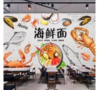 XLMING Murs Blancs En Briques Fruits De Mer Mets Raffinés Fruits 3D Papier Peint Premium Texturé Soie Bureau Salle à Manger Salon Chambre Coucher Canapé TV Mur-350cm×256cm