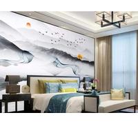 XLMING Noir Et Blanc Paysage Arbres Oiseaux Lever Du Soleil 3D Papier Peint Luxe Décoration Manger Adulte Intérieure Salon Canapé Chambre Fond TV Mur-150cm×105cm