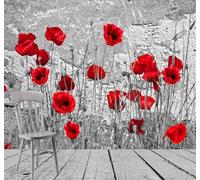 XLMING Noir Et Blanc Rétro Vieilli Mur De Briques Fleurs Rouges 3D Papier Peint Texture Soyeuse Intissé Salle à Manger Bureau D'étude Canapé Chambre Salon TV Mur-430cm×300cm