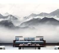 XLMING Noir Et Blanc Sommets Montagneux Brume Oiseaux En Vol Paysage Papier Peint 3D Soie De Luxe Intissé Bureau Salle à Manger Canapé Chambre Salon TV Mural Décoratif-200cm×140cm
