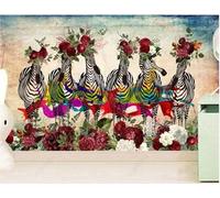 XLMING Nostalgie Art Animal Zèbre Fleurs Rouges Papier Peint 3D Soie Texturée Haut De Gamme Salon Canapé Chambre À Coucher Salle Manger Murale-430cm×300cm