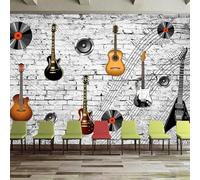 XLMING Nostalgie Art Brick Wall Vintage Guitar Music 3D Papier Peint Texture Soyeuse Intissé Salle à Manger Bureau D'étude Canapé Chambre Salon TV Mur-430cm×300cm