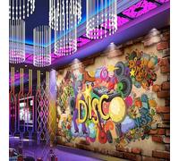 XLMING Nostalgie Mur De Briques Street Art Graffiti Musique Papier Peint 3D Soie De Luxe Intissé Bureau Salle à Manger Canapé Chambre Salon TV Mural Décoratif-400cm×280cm