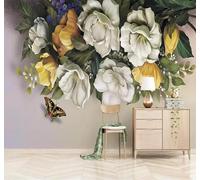 XLMING Nostalgie Rétro Fraîcheur Beauté Rose Papillon 3D Papier Peint Texture Soyeuse Intissé Salle à Manger Bureau D'étude Canapé Chambre Salon TV Mur-150cm×105cm