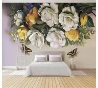 XLMING Nostalgie Rétro Fraîcheur Beauté Rose Papillon 3D Papier Peint Texture Soyeuse Intissé Salle à Manger Bureau D'étude Canapé Chambre Salon TV Mur-400cm×280cm