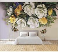 XLMING Nostalgie Vintage Chaud Belle Rose Papillon 3D Papier Peint Texture Soyeuse Intissé Salle à Manger Bureau D'étude Canapé Chambre Salon TV Mur-150cm×105cm