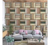 XLMING Nostalgie Vintage Panneau Géométrique En Bois Patchwork Personnalisé 3D Papier Peint Texture Soyeuse Intissé Salle à Manger Bureau D'étude Canapé Chambre Salon TV Mur-400cm×280cm