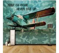 XLMING Nostalgique Rétro Art Camouflage Avion Usé 3D Papier Peint Texture Soyeuse Intissé Salle à Manger Bureau D'étude Canapé Chambre Salon TV Mur-300cm×210cm