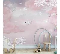 XLMING Nuages Roses Créatifs Fleurs Oiseaux En Vol 3D Papier Peint Texture Soyeuse Intissé Salle à Manger Bureau D'étude Canapé Chambre Salon TV Mur-400cm×280cm