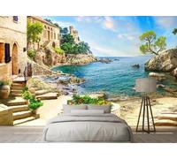 XLMING Océan Architecture Vintage Plantes Fleurs 3D Papier Peint Texture Soyeuse Intissé Salle à Manger Bureau D'étude Canapé Chambre Salon TV Mur-400cm×280cm