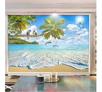 XLMING Océan Dauphins Cocotiers Arc En Ciel Oiseaux En Vol 3D Papier Peint Premium Texturé Soie Bureau Salle à Manger Salon Chambre Coucher Canapé TV Mur-150cm×105cm