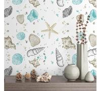 XLMING Océan Étoiles De Mer Et Coquillages Frais Peints À La Main 3D Papier Peint Texture Soyeuse Intissé Salle à Manger Bureau D'étude Canapé Chambre Salon TV Mur-300cm×210cm