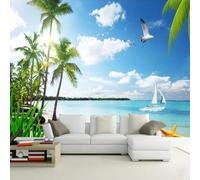 XLMING Océan Plage Cocotiers Littoral Paysage Papier Peint 3D Soie De Luxe Intissé Bureau Salle à Manger Canapé Chambre Salon TV Mural Décoratif-350cm×256cm