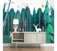 XLMING Oiseaux De Proie De L'Élan Du Soleil De La Forêt Fraîchement Dessiné À La Main 3D Papier Peint Texture Soyeuse Intissé Salle à Manger Bureau D'étude Canapé Chambre Salon TV Mur-250cm×170cm