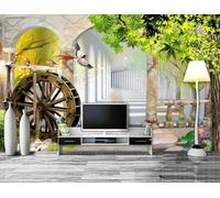 XLMING Oiseaux Lotus Vert Arbre Espace Extension 3D Papier Peint Luxe Décoration Manger Adulte Intérieure Salon Canapé Chambre Fond TV Mur-200cm×140cm